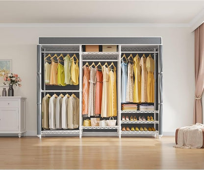 VIPEK V5C Portable Bedroom Armoires Wardrobe Closet with Cover, Heavy Duty Adjustable Clothing Rack, White Metal with Grey Oxford Fabric, 68.9" Lx15.7 Wx76.4 H