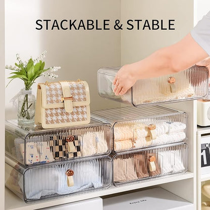 Underwear Organizer for Closet, Acrylic Socks Bra Underwear Drawer Organizer with Dividers, 24 Cell Stackable Closet Organizer and Storage Drawer for Clothing, Baby Clothes, Bra, Ties, Scarf
