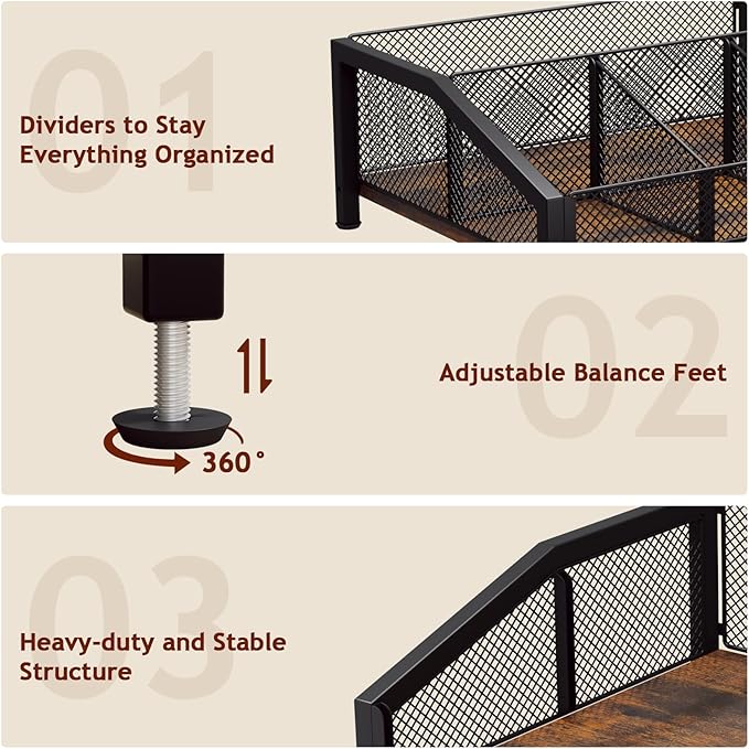 Homsorout Coffee Station Organizer - Coffee Bar Organizer with Removable Dividers for Pods Condiment Syrup Tea Stirrers, K Cup Holder for Kitchen, Office, Home, Countertop, Brown