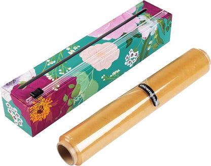 Chicwrap Spring Flowers Refillable Plastic Wrap Dispenser - One 12" x 250' Roll of Professional Grade Plastic Wrap - BPA Free and Kosher Certified - Reusable Dispenser w/Slide Cutter