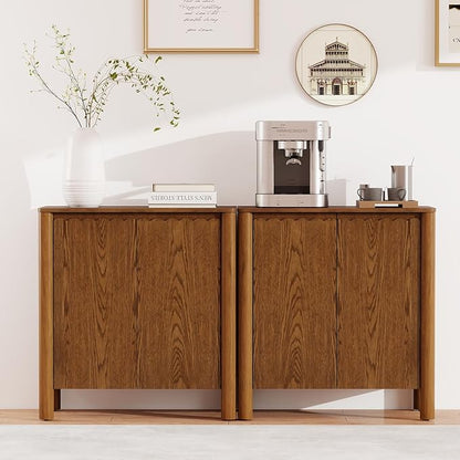 Buffet Cabinet with Storage, Accent Sideboard Cabinet with Adjustable Shelves, Solid Wood Freestanding Storage Cabinet for Living Room Dining Room Entry Kitchen, Light Brown