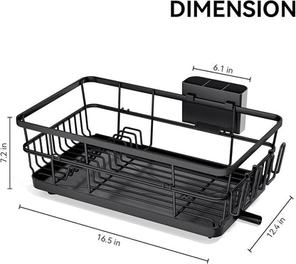 TOOLF Dish Drying Rack, Dish Racks for Kitchen Counter, Stainless Steel Sink Organization and Storage Essentials with Cutlery Holder, Dish Drainer, Home and Appartment Decor, 12.4''W x 16.5''L, Black