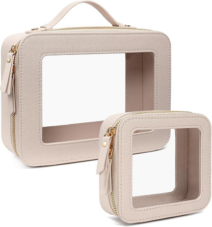 Travel Clear Makeup Bag Set, TSA Approved Cosmetic Bag Case with Zipper Portable Makeup Pouch Toiletry Bag Women Traveling Cosmetic Organizer Storage Bag Car Organizer Car Essentials for Women
