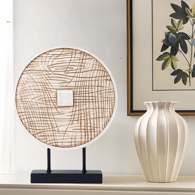 Round Sculpture Decorative Objects Shelf Decor Aesthetic Home Decor Items Accents for Living Room Console Table Decorations (White)