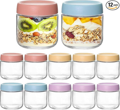 KEYWING 12 Pack Overnight Oats Containers With Lids, 10 oz Wide Mouth Mason Jars with Airtight Lids, Meal Prep Containers Food Storage Glass Jars in Bulk for Snack Yogurt Salad Spice Cereal