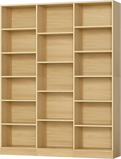 FACBOTALL Triple Wide Bookshelf, 6 Tier Large Bookshelf, Bookcase with 17 Open Display Shelves, 74'' Tall Bookcases and Bookshelves for Living Room, Home Office, Library, Natural