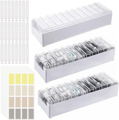 3 Pcs 11 Case Cable Storage Box with Cable Straps and Label Stickers, Clear Desktop Drawer Cable Management Box Cord Organizer Box for Home Office USB Wires Earphones Travel Cord Holder