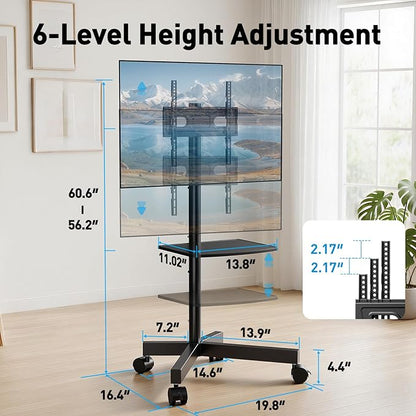 PERLESMITH Rolling TV Stand for 23-63 Inch Flat/Curved Screen TVs up to 88 lbs, Mobile TV Stand on Wheels, Portable TV Stand with Tilt & Height Adjustable,Outdoor TV Stand Max VESA 400x400mm PSTVMC10