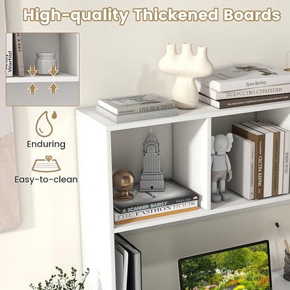 Desk Hutch, Desktop Shelf with 4 Shelves, Desk Bookshelf w/Anti-Toppling Devices, Wood Table Top Bookshelf Organizer, Small Desk Shelf for Study, Office, Dorm (White, 4 Shelves)