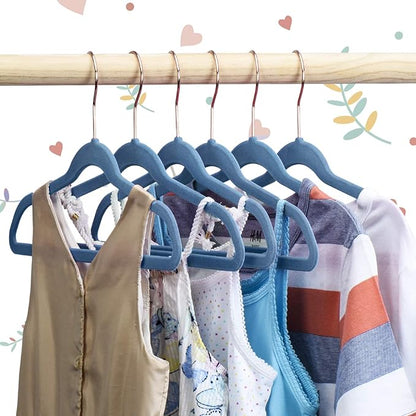 HOUSE DAY Velvet Kids Hangers 60 Pack, Premium Childrens Hangers for Closet, Ultra Thin Cute Clothes Hanger, Non Slip Small Felt Hanger 14 Inch for Kids Clothes, Light Blue