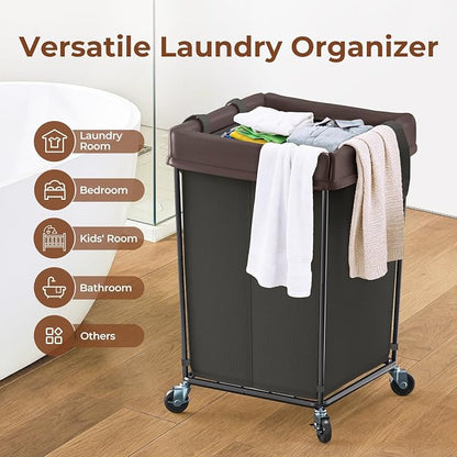 160L Rolling Laundry Basket with Wheels, 2-Section Rolling Laundry Hamper with Wheels, Double Laundry Hampers Cart on Wheels for Clothing Organizer, Hotel, Bedroom, Bathroom and Dorm, Black
