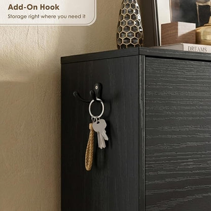Nicetree Shoe Cabinet with 3 Flip Drawers, Narrow Shoe Organizer Cabinet, Freestanding Shoe Rack Cabinet, Modern Shoe Storage Cabinet for Entryway, Hallway, Foyer, Black