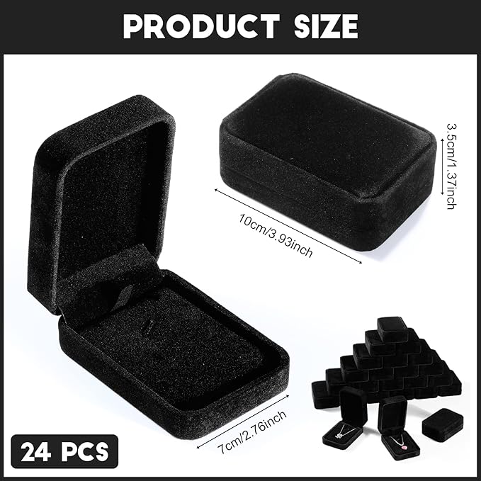 Inbagi 24 Pcs Necklace Pendant Box Velvet Jewelry Storage Display Case Ring Earring Pendant Jewelry Boxes Pearl Necklace Holder Gift Boxes for Christmas Wedding Engagement Birthday Anniversary(Black)