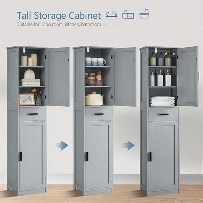 usikey 67“ Tall Bathroom Cabinet, Storage Cabinet with 4 Shelves & 2 Doors, Narrow Storage Cabinet for Bathroom, Living Room, Home Office, Greige UNSNG040G
