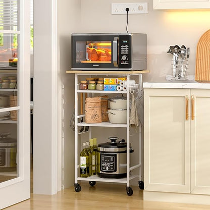 ThreeHio Rolling Kitchen Microwave Cart, 4 Tier Microwave Table Stand with Storage, Kitchen Storage Rack on Wheels, Coffee Station Cart Rack Shelf Organizer for Living Room Office, Balcony