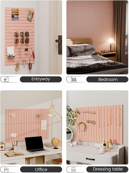 Fluxynara Felt Bulletin Board Tiles -28"x18" with 40 Adhesive Tabs, Cork Board Alternative for Office Decor, Push Pin Board Wall Organizer 6-Pack (Pink)