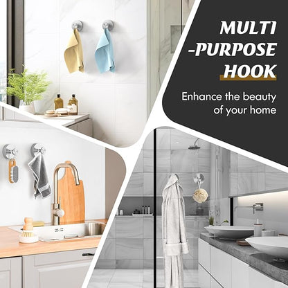 MOTAIPEAK Suction Cup Hooks for Shower,Removable Shower Towel Suction Hooks for Bathroom Wall,Kitchen,Glass,Mirror,Tile to Hang Robes,Loofah-Silver(4-Pack)