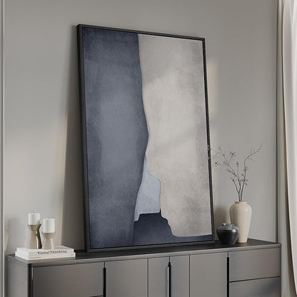 Framed Blue Abstract Wall Art, 1 Piece Large Modern Canvas Prints Paintings Artwork for Walls, Minimalist Blue Gray Cool Tones Pictures for Living Room Bedroom Dining Room Hallway Wall Decor 24x36 In