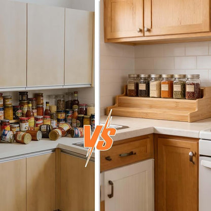 Expandable Bamboo Can Organizer for Pantry AdjustableStackable Can Rack Organizer for Kitchen CabinetCountertop Food Storage Organizer for Cans Jars & SpiceBottles Space Saving Shelf Holder Large