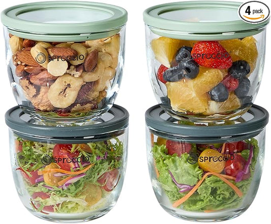 Glass Meal Prep Bowls Set - Leakproof Lids,13 oz (4-Pack Multicolored) Perfect for Meal Prepping, Portion Control, and On-the-Go Lunches BPA-Free