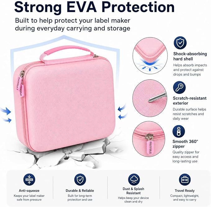Case Compatible with DYMO Label Maker LabelManager 160/280 Portable Label Maker, Label Printer Storage Organizer for AC Adapter, Tape Cartirdges and More Accessories(Box Only) (Pink)