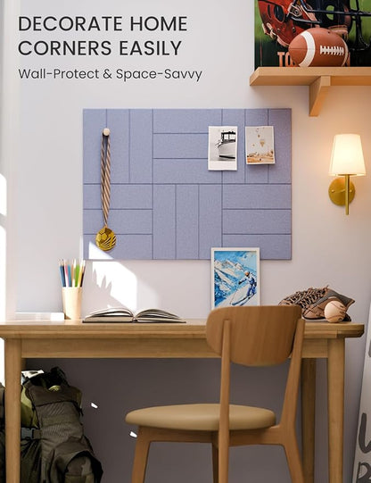 Fluxynara Felt Bulletin Board Tiles -28"x18" with 40 Adhesive Tabs, Cork Board Alternative for Office Decor, Push Pin Board Wall Organizer 6-Pack(Soft Periwinkle)