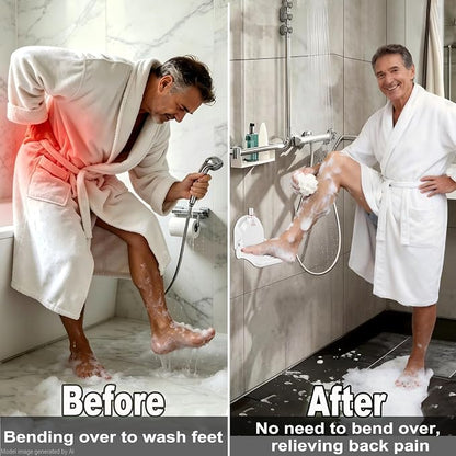 Multi-Purpose Suction Cup Foot Rest for Shower,No-Drill Foldable Anti-Slip Shower Foot Rest,Shower Step for Shaving Legs with Powerful Suction Cups,Supports Pregnant Women/Elder/Those with Back Pain