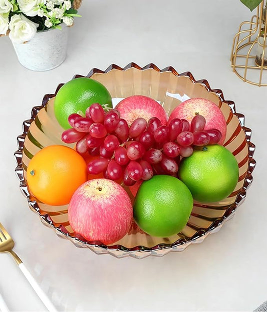 Glass Fruit Bowl or Decorative Bowl, used for Kitchen counter or living room center table decoration, 12.5 inch Fruit Bowl or Center Bowl (Amber)