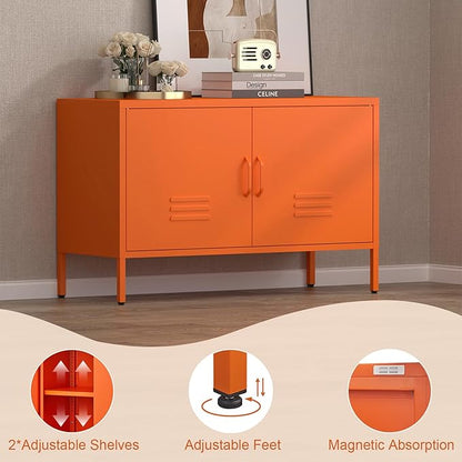 Locker Cabinet,Metal Storage Cabinet with 2 Doors,Morden TV Stand for Living Room,Bedroom,Orange