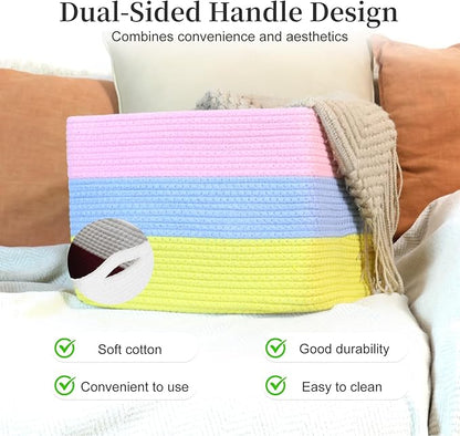 Hopegiver Rainbow Cotton Rope Storage Baskets Set of 3 for Kids Baby, Colorful Storage Bins for Toys, Woven Organizer Baskets Room Decor for Nursery & Playroom(Pink&Blue&Yellow, 15x11x10 IN)