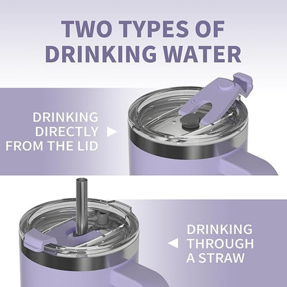 30 oz Tumbler with Handle,Tumbler with Lid and Straw,Double Wall Insulated Cup Stainless Steel Travel Mug(Cold for 34 Hours),Water Bottle for Iced Tea,Coffee,Cold Beverages(Purple)