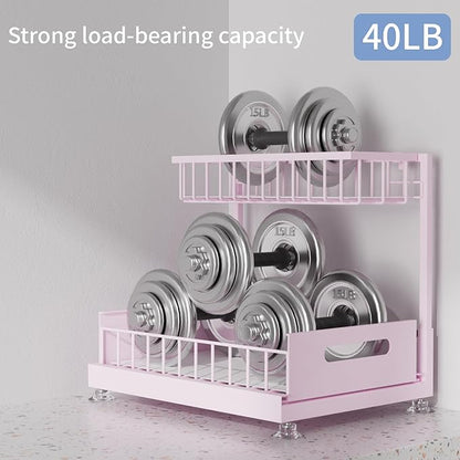 Under Sink Organizer Storage 2-Tier Premium Metal Pull-Out Kitchen Cabinet Organizer with Sliding Drawer, Height Adjustable, Heavy Duty for Kitchen & Bathroom Organizers 1 Pack Pink
