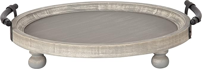 Kate and Laurel Bruillet Farmhouse Round Tray, 15 inch Diameter, Rustic Gray, Wooden Tray for Coffee Table