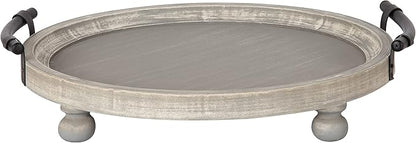 Kate and Laurel Bruillet Farmhouse Round Tray, 15 inch Diameter, Rustic Gray, Wooden Tray for Coffee Table