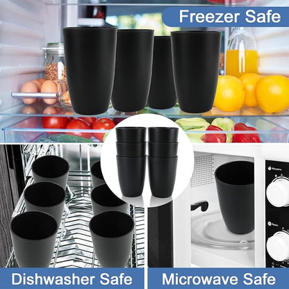 20 OZ Wheat Straw Cups SetS of 6, Unbreakable Drinking Cup, Alternative to Plastic Cups Reusable, Microwave & Dishwasher Safe Big Cup, Large Drinking Glasses for Kitchen, Party (Black)