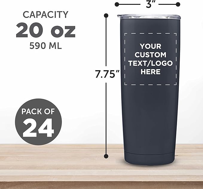 Custom Pipette Stainless Steel Coffee Tumblers 20 oz. Set of 24, Personalized Bulk Pack - Double Wall, Perfect for Coffee, Hot Cocoa, Other Hot & Cold Beverages - Charcoal