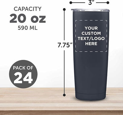 Custom Pipette Stainless Steel Coffee Tumblers 20 oz. Set of 24, Personalized Bulk Pack - Double Wall, Perfect for Coffee, Hot Cocoa, Other Hot & Cold Beverages - Charcoal