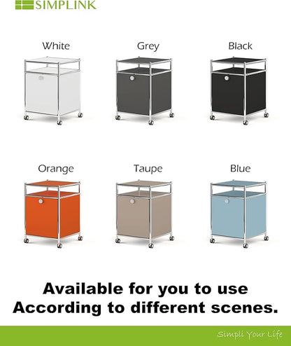 Simplink Elegant Matte Storage Cart with 22.8" Height - Perfect Side Table, Night Stand - Large Capacity with Flap Door, Detachable Wheels - Ideal for Home, Office, Bedroom, Kitchen (Blue)
