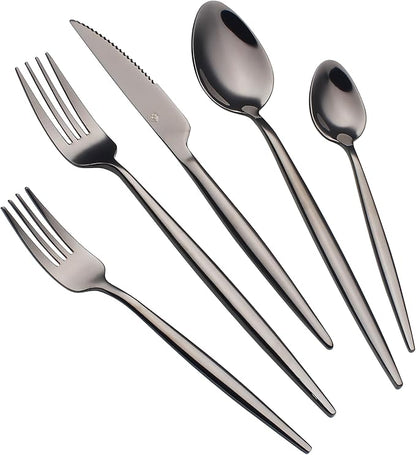 CHAAMFORGE 20 Piece Luxury Silverware Set for 4 Black Mirror-Polished 18/10 Stainless Steel Heavy Flatware Set Modern Cutlery Set Knife/Fork/Spoon with Gifts for Home & Restaurant
