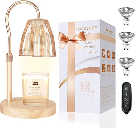 TOACSUCP Candle Warmer Lamp with 3 Bulbs, Adjustable Height Dimmable Candle Warmer with Timer, Compatible with Large Jar Candles, Candle Lamp with Charming Gift Box Ribbon for Her/Him