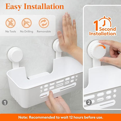 Lifewit Shower Caddy Suction Cup, NO-Drilling Bathroom Organizers and Storage Rack for Inside Shower, Plastic Removable Shower Shelves for Shampoo Strong Vacuum Suction, 31 cm/12 inch Long, 2 Pack