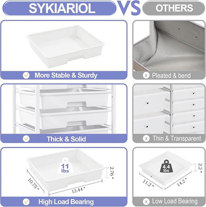 SYKIARIOL Rolling Cart with Drawers,Utility Cart with 6 Drawers,Rolling Storage Cart with Drawers and Wooden Tabletop & Lockable Wheel,White