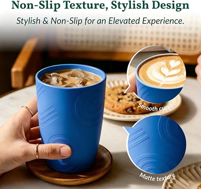 Homienly Wheat Straw Cups 16oz,Unbreakable Cups-6 PCS Freezer and Dishwasher Safe Cups for outdoor gatherings,Picnic,Travel-Blue Sky