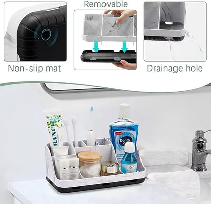 GFWARE Marble Bathroom Countertop Organizer - Detachable 7 Slots Kids Electric Toothbrush and Toothpaste Holde Drainage for Bathroom Accessories Organization Counter Vanity Storage, Black