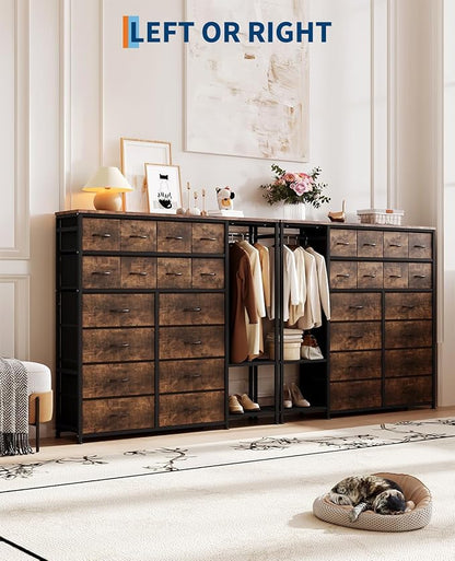 GarveeHome Dresser with 16 Drawers & Hanging Rod & Shelves, Fabric Storage Organizer for Bedroom, Closet, or Entryway