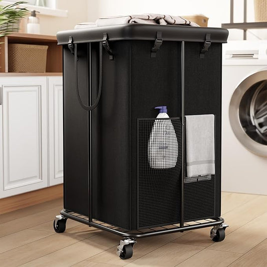 150L Large Laundry Basket with Wheels, Rolling Laundry Hamper with Removable Laundry Bag & Metal Frame, Oxford Fabric Dirty Clothes Hampers for Bedroom, Laundry Room, Bathroom, Dorm(Black)