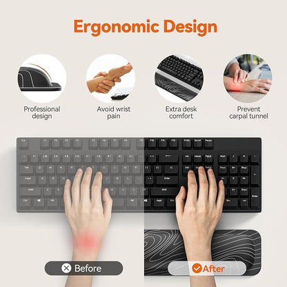 TECKNET Wrist Rest for Computer Keyboard, Thicken Memory Foam Wrist Support Pad for Keyboard, Ergonomic Palm Rest for Pain Relief, Anti-Slip Rubber Base, 17x3.3 in, 1 inch (25mm)