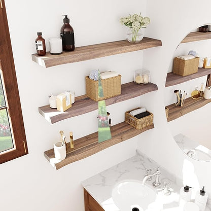 Howizz 36" Acacia Live Edge Floating Shelves Set of 2 - Wall Mounted Wooden Shelf for Stylish Home Décor - Dark Walnut Color 36x7.5x1.5 Inches