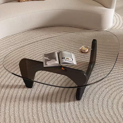 Modern Glass Coffee Table for Living Room, Mid Century Coffee Table, Small Coffee Tables, Suitable for Bedroom Living Room Reception Office Tables (Black/Transparent, Medium)