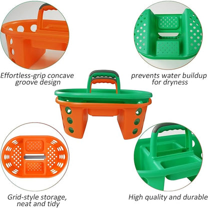 Large Shower Caddy Portable 2PC - Made in USA Plastic Jumbo Size Dorm Storage Candy Tote with Handle Shower Organizer for Bathroom, Pantry, Kitchen, College Dorm, Green/Orange